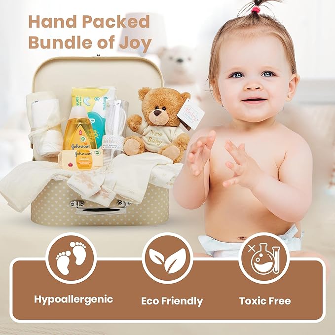 Baby Box Shop Unisex - 12 pcs Neutral Baby Essentials - Baby Gift Hampers, Gender Neutral Baby Gift Basket Hampers, Baby Gender Reveal Gift Set - Cream