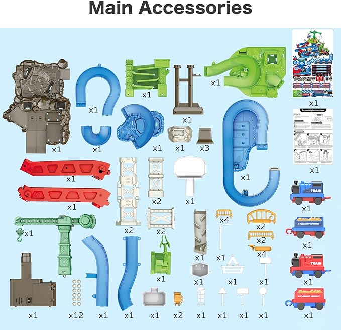 64PCS Train Engineering Adventure Track Toy for Kids 3+,Electric Climbing Ladder, Rotating Crane, Multi-Level Obstacles, Realistic Mining World with Parking&Gas Station,Ideal Gift