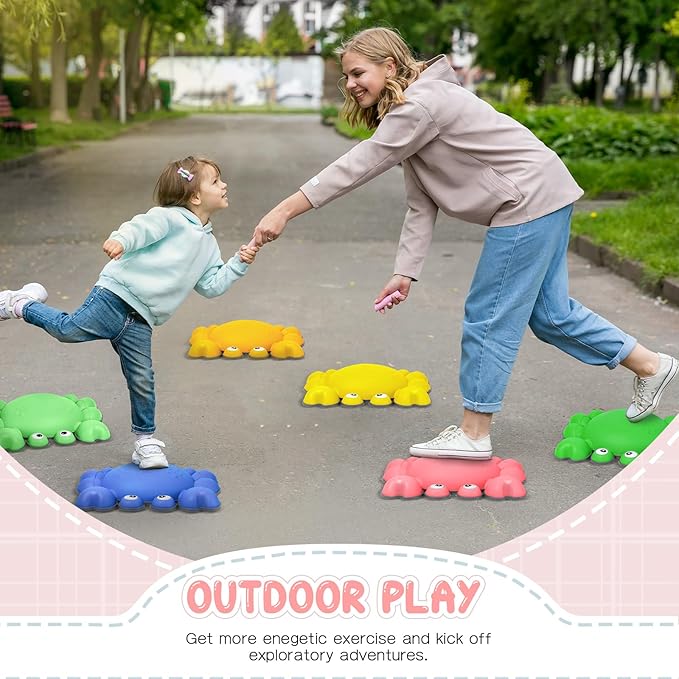TOPNEW Toddler Stepping Stones for Kids, 6pcs Non-Slip Balance Stepping Stones for Promoting Children's Coordination Skills, Indoor & Outdoor Sensory Toys Obstacle Course for Kids Age 3 4 5 6 7+