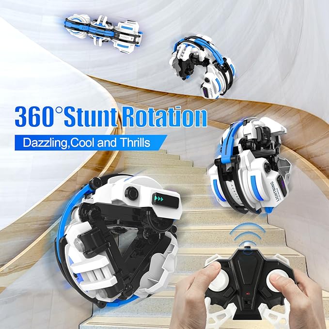 BAZADER RC Car with LED Lights - Remote Control Car Snakes 360° Roll Toy, Birthday for Kids Age 7 8 9 10 11+ Year Old, 2 Batteries 60+min, Indoor/Outdoor Toy for 6-12 yr Teen Boys