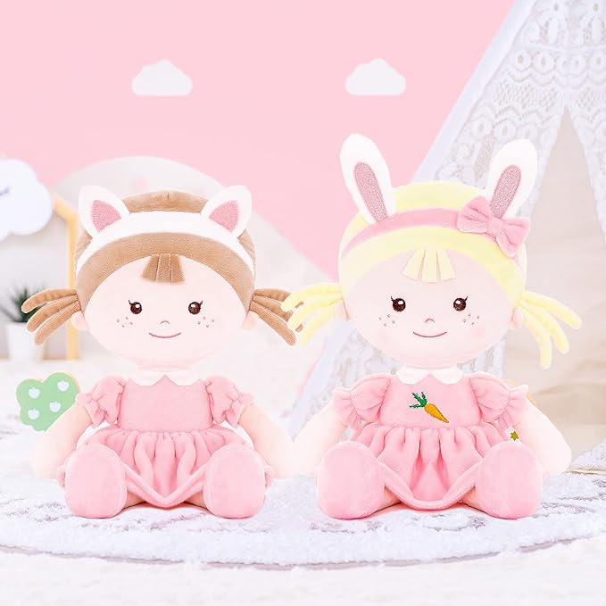 Onetoo First Baby Dolls Cuddle Soft Doll Baby Dolls Plush Rag Doll Wear Kitty Costume PinkDress 14"(Milly Series)