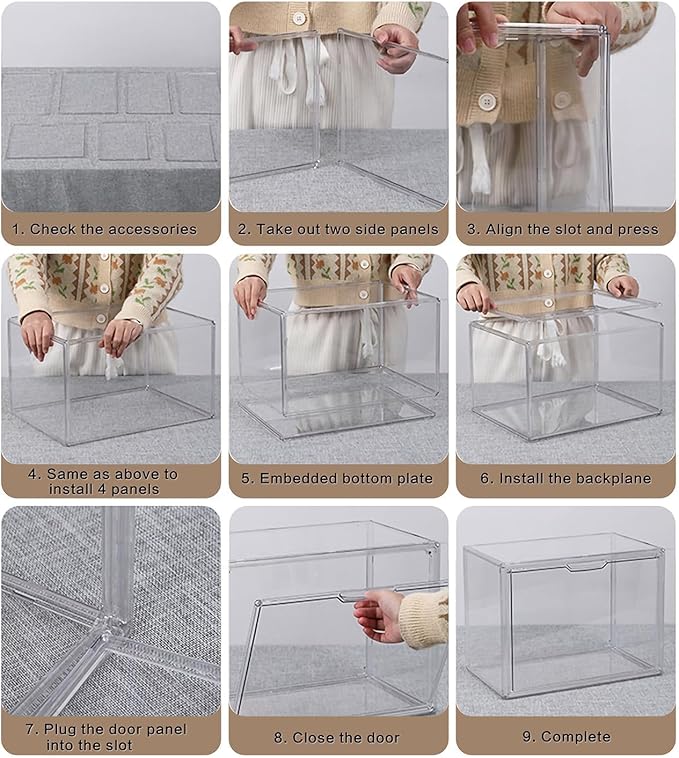 Clear Stackable Plastic Storage Bins with Lid, Dustproof Display Cases, Extra Large Figures Collectibles Showcase, Boot & Shoe Boxes, Helmet Protection Organizer (Transparent, XL-3 Pack)