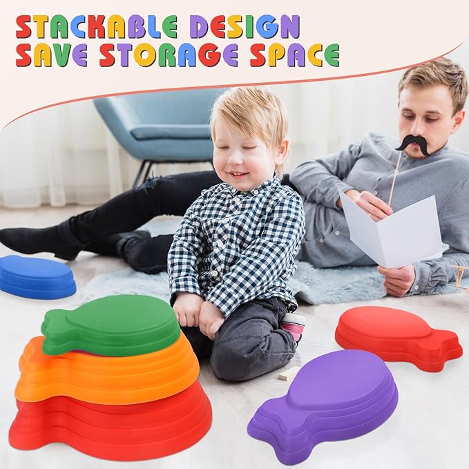 TOPNEW Toddler Stepping Stones for Kids, 6pcs Non-Slip Balance Stepping Stones for Promoting Children's Coordination Skills, Indoor & Outdoor Sensory Toys Obstacle Course for Kids Age 3 4 5 6 7+