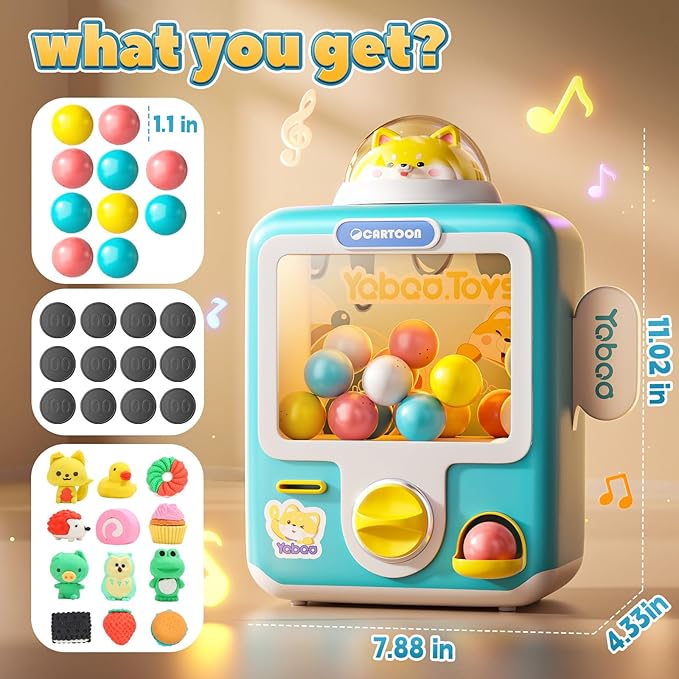 Skirfy Vending Machine Kids Toys Mini Vending Machine 12 Erasers Operated Gumball Prize Machine Maker Game Claws Machine Game Sensory Toys Dolls Gifts(Blue)