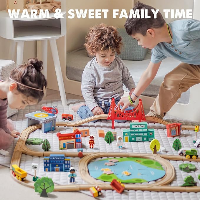 Tiny Land Train Set 110pcs Wooden Train Set, Toy Train Set with Tracks & Accessories, Montessori Toys for Boys & Girls Ages 3-7, Birthday Gift Railway Set for Toddlers & Kids