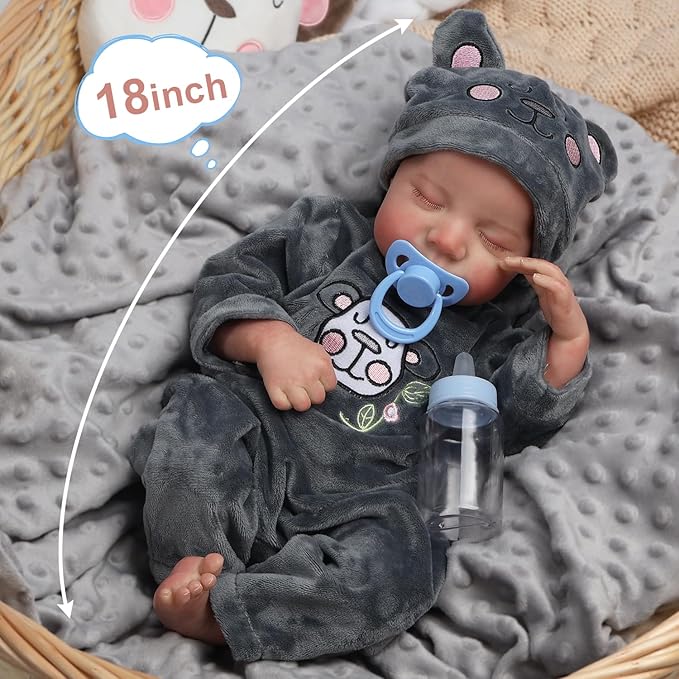 Reborn Baby Dolls,18 Inch Realistic Baby Doll with Full Vinyl Body Lifelike Baby Dolls Real Life Baby Doll for Kids Age 3+ (Levi.B)