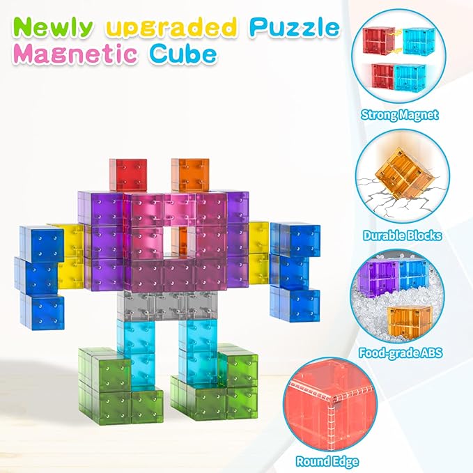 Doloowee 50 PCS Magnetic Blocks, Magnetic Building Blocks for Toddlers 3+, Montessori Toys