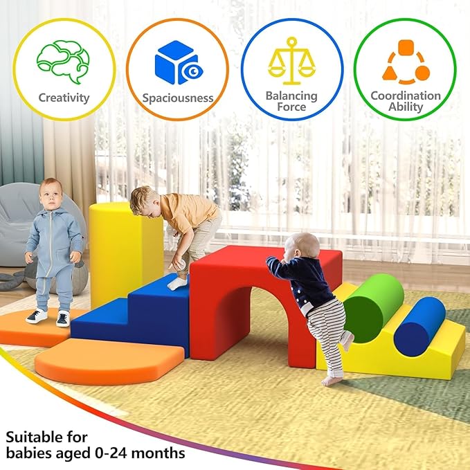 Toddler Climbing Toys Indoor, 8-Piece Colourful Foam Climbing Blocks for Tollders, Soft Play Climbing for Toddlers, Inside Crawling & Sliding Foam Soft Play Set