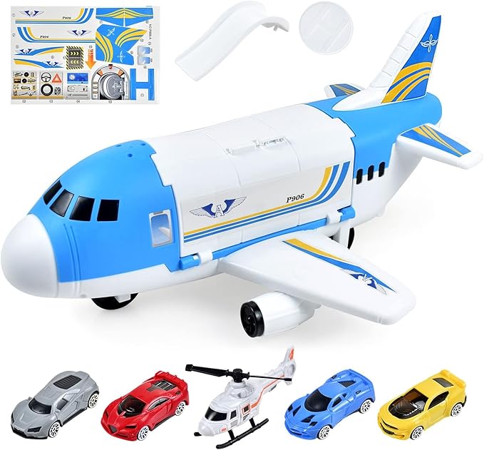 Tuko Transport Cargo Airplane Car Toy Play Set for 3+ Years Old Boys and Girls(Blue)