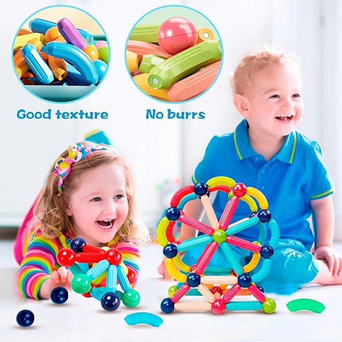Magnetic Building Blocks STEM Educational Toy for Kids Montessori Learning Sticks and Balls Preschool Sensory Toys for Toddlers Gift for 3 Year Old Boys & Girls