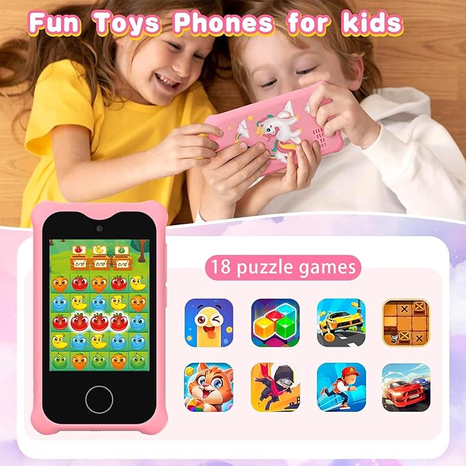 Kids Smart Phone, Christmas Birthday Gifts for Girls Age 3-12, 2.8" Touchscreen Toddler Learning Play Toy Phone with Dual Camera, Game, Music Player, 32GB Card (Pink)