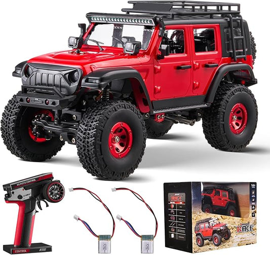 VEVOR RC Crawler 1/24 Scale RC Car Rock Crawler All Terrain 4WD Off-Road Truck with led Light 2 Rechargeable Batteries, 2-Speed Adjustable Hobby Racing Car Gift for Adults