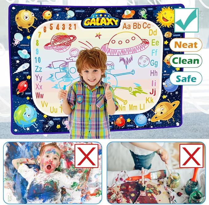 Jasonwell Aqua Water Doodle Mat 48 x 36 Inches Large Magic Drawing Doodling Mat Coloring Mat Educational Toys Christmas Birthday Gifts for Kids Toddler Boys Girls Age 2 3 4 5 6 7 8 Year Old (Galaxy)