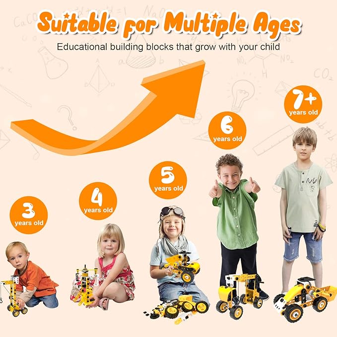 HOMETTER Educational Building Toys, STEM Learning Toy, 10 in 1 Construction Set for Preschool Kids, Engineering Toys Creative Set, Christmas Idea Gift for Boys Age 5 6 7 8 9 10+ Years Old