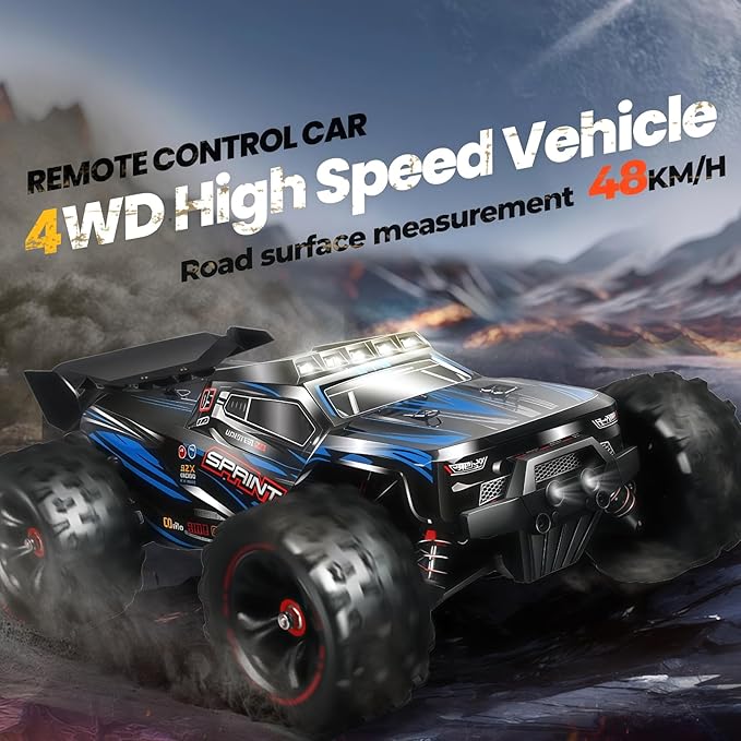 1/14 Fast RC Cars for Adults 48+ KM/H. 4WD All Terrain High Speed Remote Control Car.with 2.4 GHz Remote Control.with LED Shell Lights,Two Rechargeable Batteries Truck for Adults & Kids