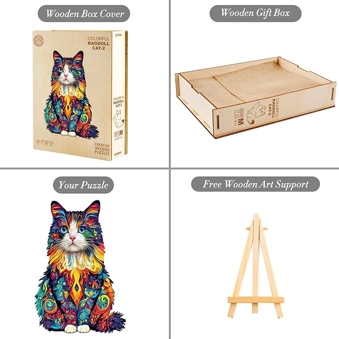 Wooden Puzzles for Adults, Wooden Jigsaw Puzzles for Adults Kids, Colorful Ragdoll Cat-2 Unique Shaped Wood Puzzles Adult, Creative Birthday Gifts for Friends Family Game (13.4 * 9.2in 195pcs)