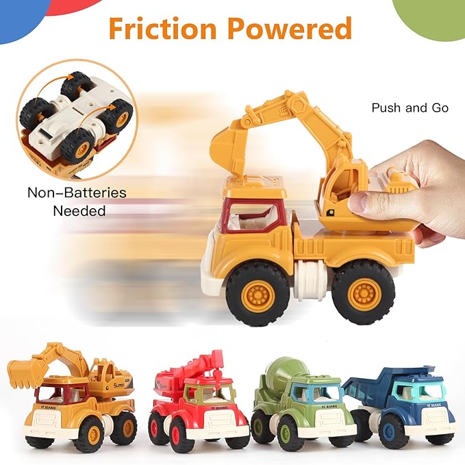 Construction Toys for 2 3 4 5 Years Old Boys Girls Kids Toddlers, Sandbox Excavator Toy Construction Truck Toys Vehicles Dump Crane Cement Mixer Truck, Christmas Birthday Gifts