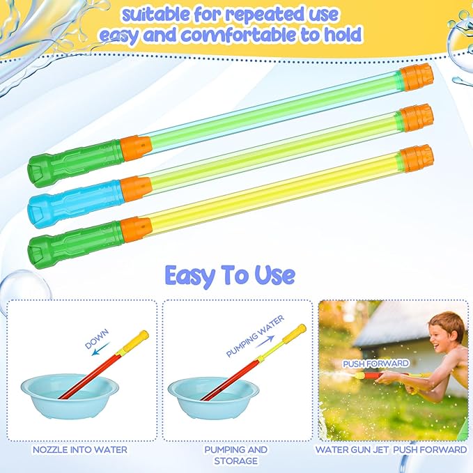 Jexine 72 Pcs Summer Crayon Water Gun 17 Inch Water Guns Bulk Pool Toys Colorful Plastic Water Shooters for Outdoor Swimming Pool Backyard Beach Sand Party Fighting Play Game (Yellow, Blue, Green)