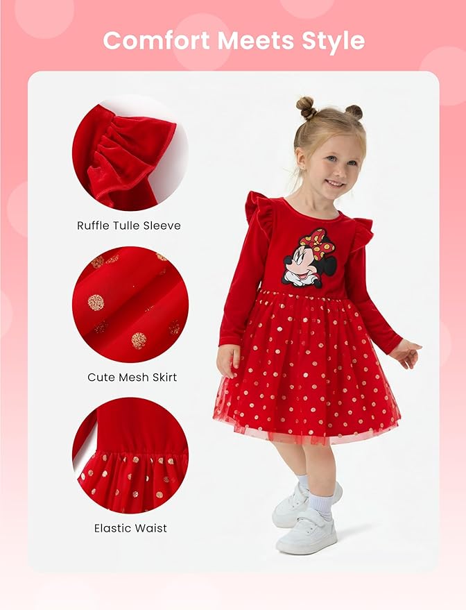 Disney Princess Frozen Minnie Mouse Dress Girls Sparkle Ruffle Tulle Tutu Birthday Party Fall Outfits Clothes Baby to Toddler