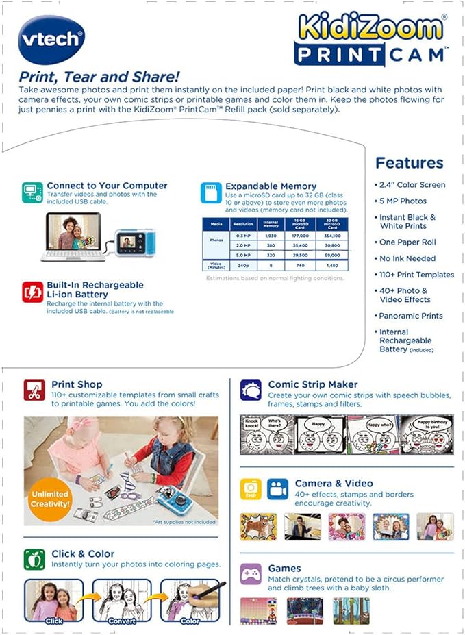 VTech KidiZoom PrintCam, Blue