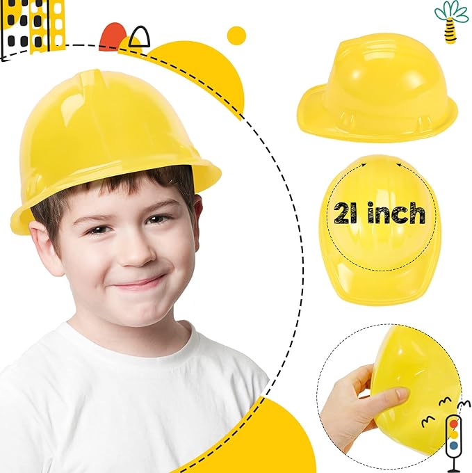 72 Pcs Construction Worker Costume Kit Including 36 Hats and 36 Vests - Role Play Accessories for Kids' Themed Birthday Party