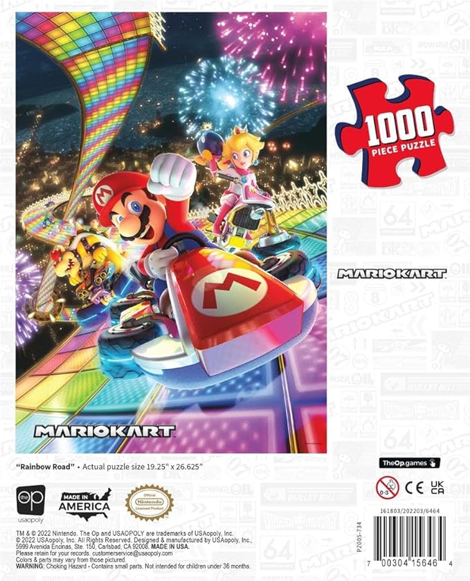 Mario Kart “Rainbow Road” 1,000 Piece Jigsaw Puzzle | Collectible Super Mario Puzzle Artwork Featuring Mario, Princess Peach, and Bowser | Officially-Licensed Nintendo Puzzle & Merchandise