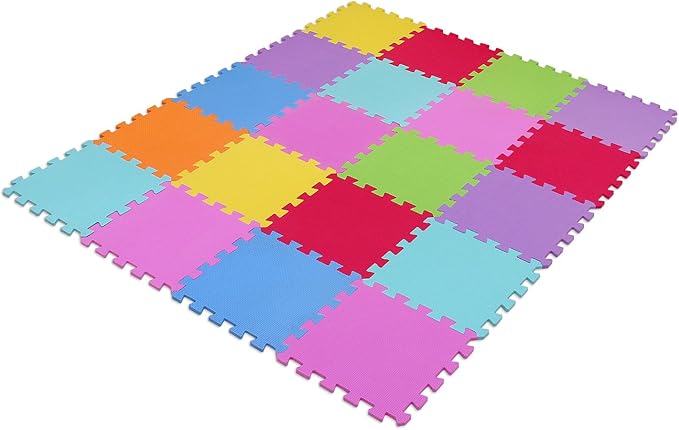 Meiqicool EVA Foam Puzzle Play Mat for Baby - Non Toxic Interlocking Soft Floor Tiles - Kids Toddler Infant Children Room and Yard Exercise Gym Decor - Multi Color,20pcs