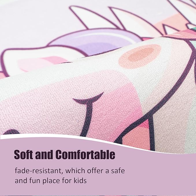 Round Rug for Kids Room Unicorn Circle Rugs for Bedroom Kids Rugs for Playroom Girls Cute Cartoon Carpet Living Room Dining Room Decor 47x47 inch