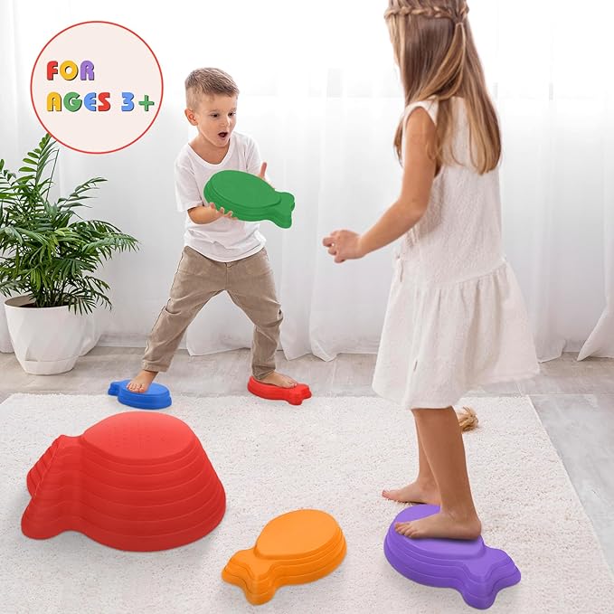 TOPNEW Toddler Stepping Stones for Kids, 6pcs Non-Slip Balance Stepping Stones for Promoting Children's Coordination Skills, Indoor & Outdoor Sensory Toys Obstacle Course for Kids Age 3 4 5 6 7+