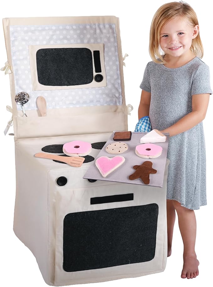 Bake Shoppe Playset -15 Pieces Pretend Play Fabric Kitchen Stove Set - Includes Plush Pretend Food Baked Goods & Accessories - Perfect for Imaginative Role Play for Girls & Boys Ages 3+