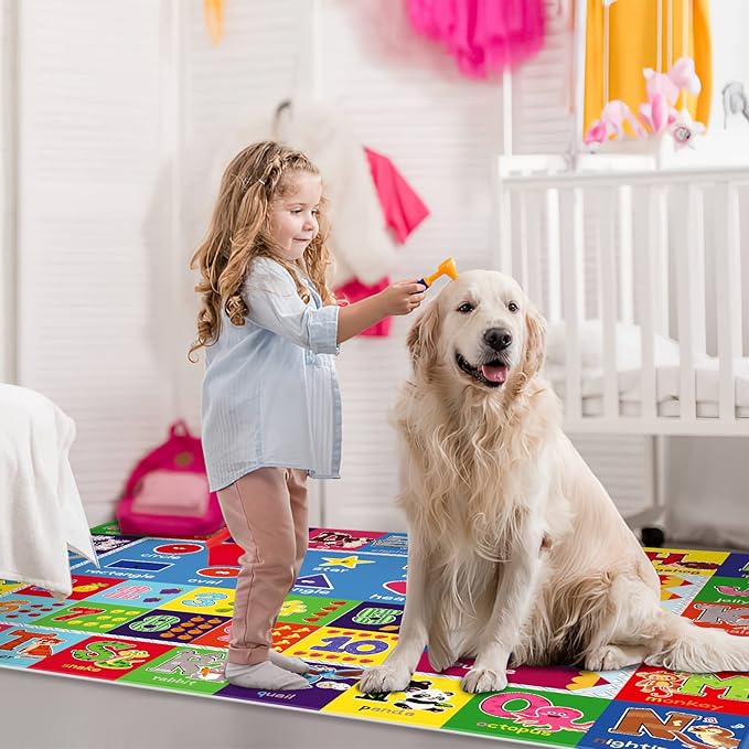Baby Play Mat Kids Rug for Playroom, Playtime Collection ABC, Numbers, Animals, Rainbow and Shapes Educational Area Rugs for Kids Room Classroom, 59x 39.4 inch