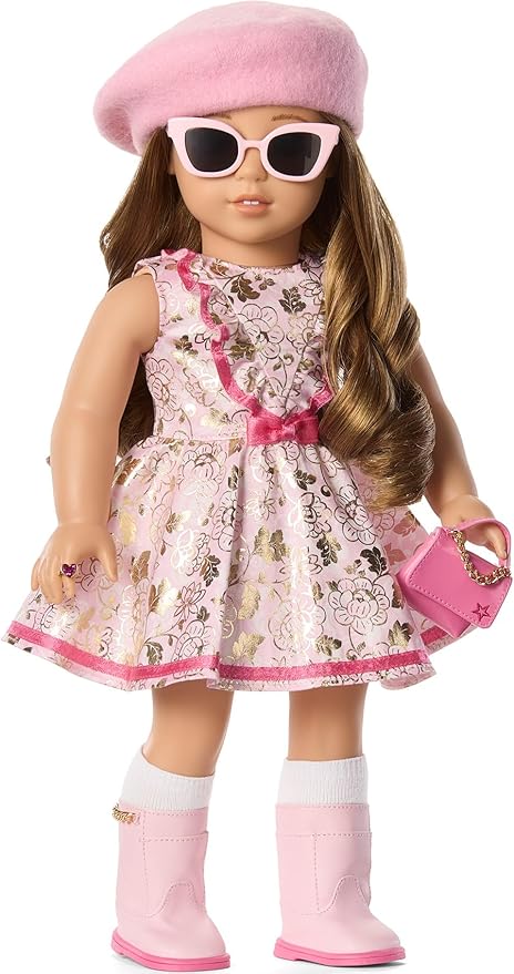 American Girl Truly Me 18-inch Doll Pink Chic Accessories with Purse, Beret, Sunglasses, and Heart Ring, for Ages 6+