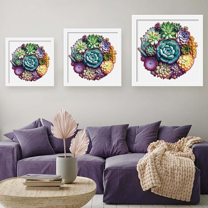 Unique Wooden Jigsaw Puzzles - Mandala Succulent Plants, 500 Pcs King Size 16.9'' x 16.3'', Luxurious Shaped Wood Puzzle, Beautiful Package, Best Gift for Adults and Kids, Family Game