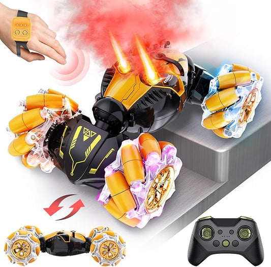 Gesture Sensing RC Stunt Car with Spray, Boys Toys Age 5-12 Year Old, 4WD 360° Rotating Remote Control 2.4Ghz Hand Controlled Car with Light & Music A