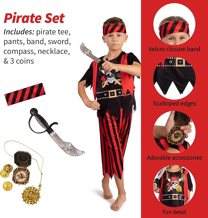 Born Toys 3-in-1 Kids' Dress Up & Pretend Play Set - Kids Pirate, Ninja & Astronaut Costumes for Ages 3-7