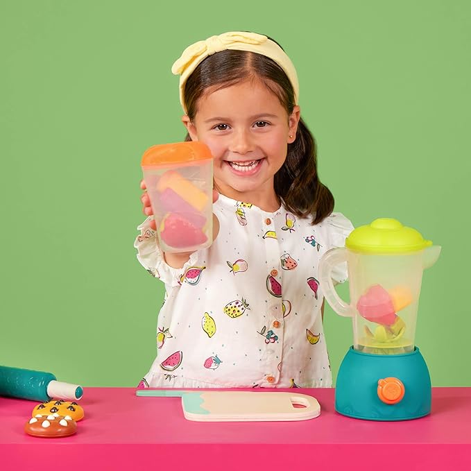 B. Toys-Mini Chef - Fruity Smoothie Playset - Pretend Smoothie Set - Toy Blender & Kitchen Accessories - Food, Cup, Cutting Board, Knife - Role-Play Toys for Kids - 3 Years +
