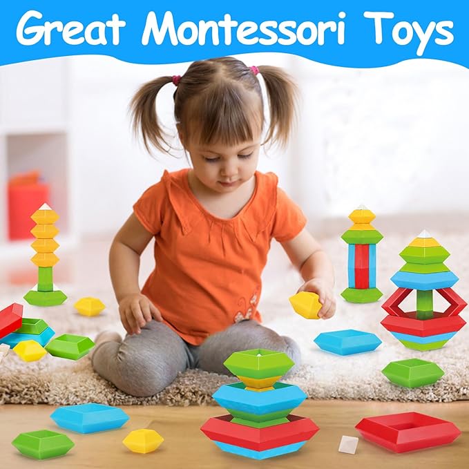 Tsomtto Montessori Toys for 1 2 3 4 5 Year Old Boys Girls Toddler 1-3 Preschool Learning Activities 30 Pcs Stacking Building Blocks STEM Stackable Educational Sensory Gifts for Kids Age 1-2 2-4
