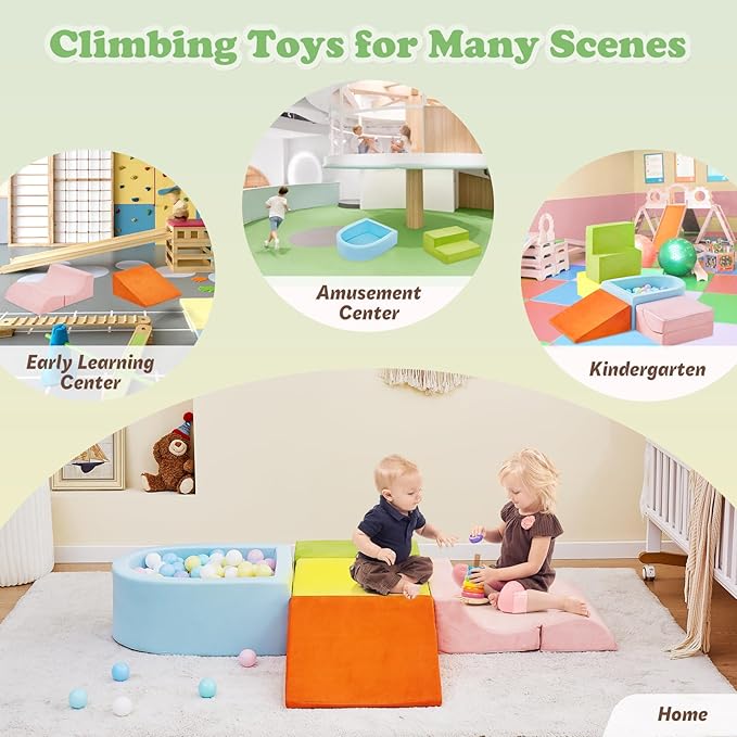 5-Piece Climbing Toys for Toddlers, Toddler Climbing Toys Indoor with Foam Ball Pit (Balls not Included), Soft Foam Climbing Blocks Set Indoor Play Gym for Crawling and Sliding