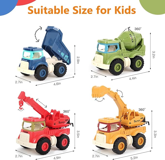 Construction Toys for 2 3 4 5 Years Old Boys Girls Kids Toddlers, Sandbox Excavator Toy Construction Truck Toys Vehicles Dump Crane Cement Mixer Truck, Christmas Birthday Gifts