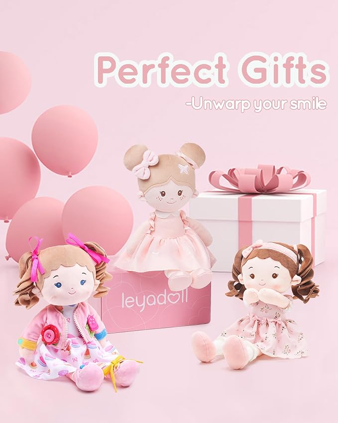 Soft Bady Educational Soft Baby Doll(16''), Learning Sensory Doll for Toddlers, Montessori Toys for 2-Year-Old Girls Christmas, Birthday Gifts, Plush Doll with Button-Busy Cupcake-Girl