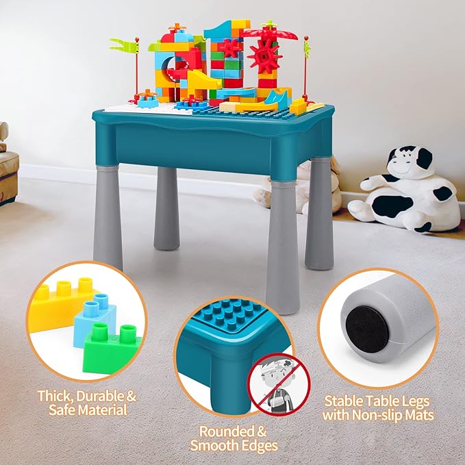 5-in-1 Multi Activity Sand Water Play Table, Double-Sided Kids Activity Table with Storage, 105pcs Marble Run Building Blocks Sensory Table for Kids Toddler Boys Girls Ages 1 2 3 Year Old