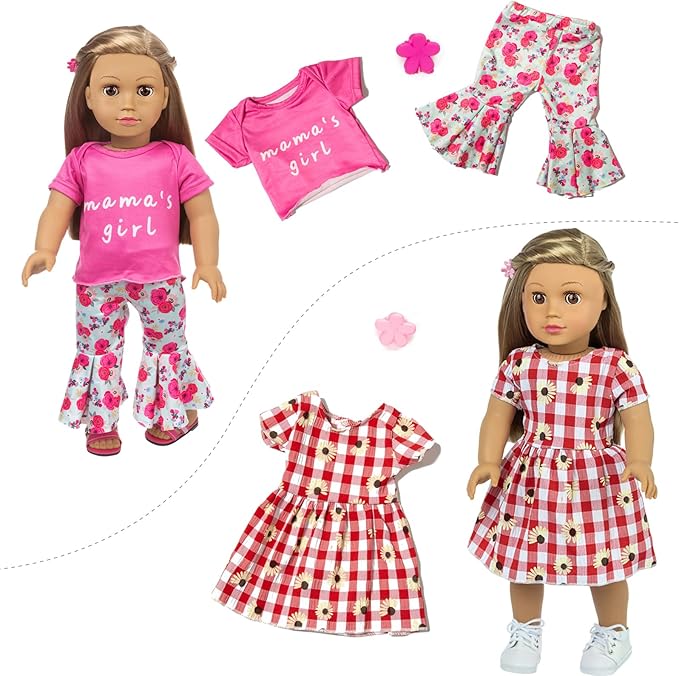 ZQDOLL 23 Pcs American Doll Clothes Dress and Accessories fit American 18 inch Dolls - Including 10 Complete Set of Clothing , Doll Accessories with Hair Bands and Hair Clip
