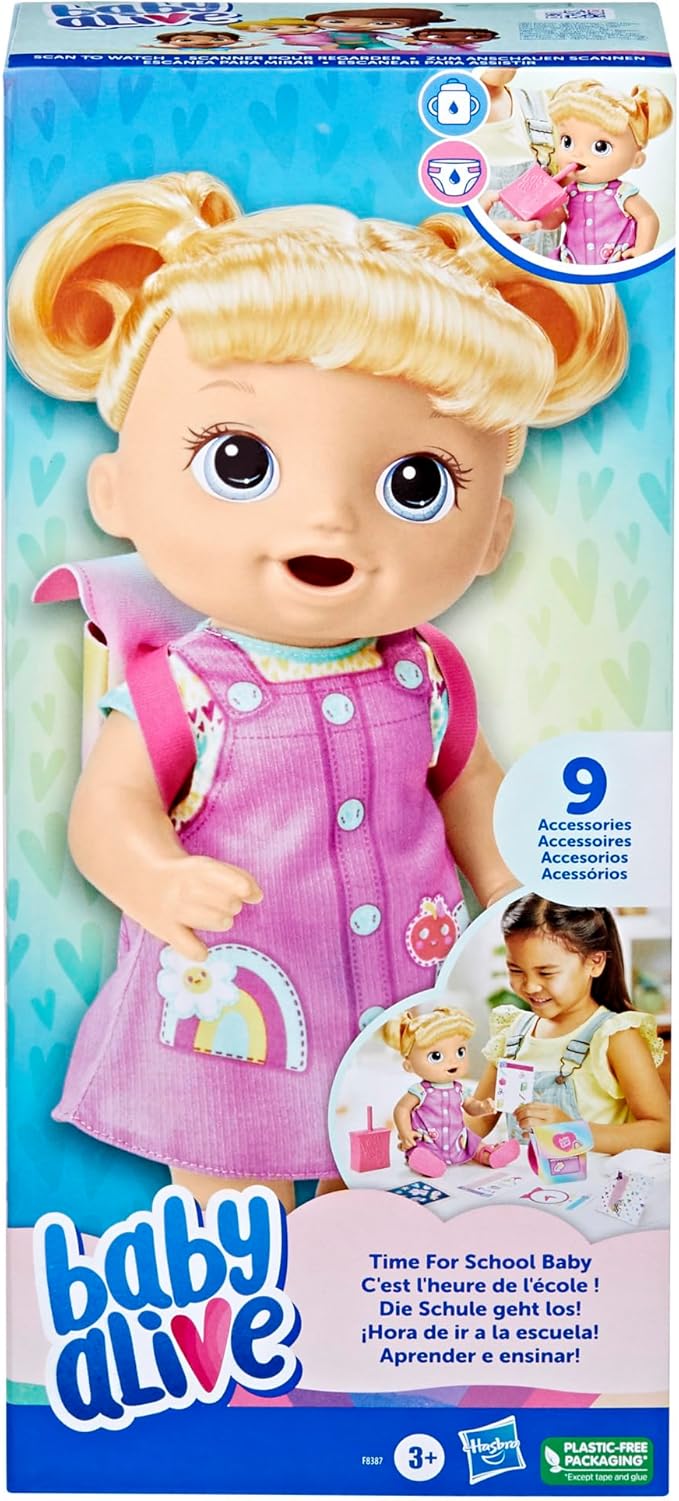 Baby Alive Time for School Baby Doll Set, 12 Inch, Back to School Toys for Girls & Boys, Blonde Hair, Preschool Gifts for Kids, Ages 3+ (Amazon Exclusive)