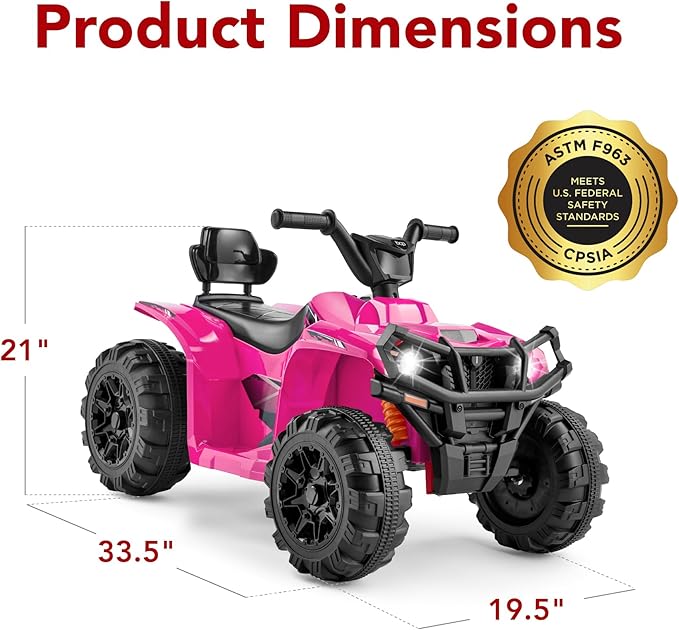 Best Choice Products 12V Kids Ride-On Electric ATV, 4-Wheeler Quad Car Toy w/Bluetooth Audio, 2.4mph Max Speed, Treaded Tires, LED Headlights, Radio - Hot Pink