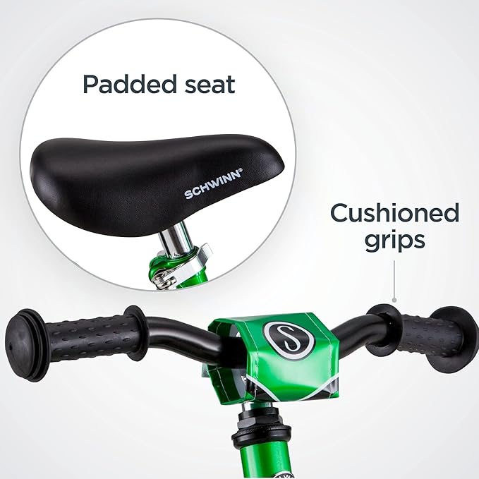 Schwinn Balance Bike, 12 Inch Bike for Kids Ages 2-4, Durable Steel Frame, Padded Seat, Cushioned Grips, Adjustable Seat Grows with Your Child, No Training Wheels Needed, Training Bicycle for Kids