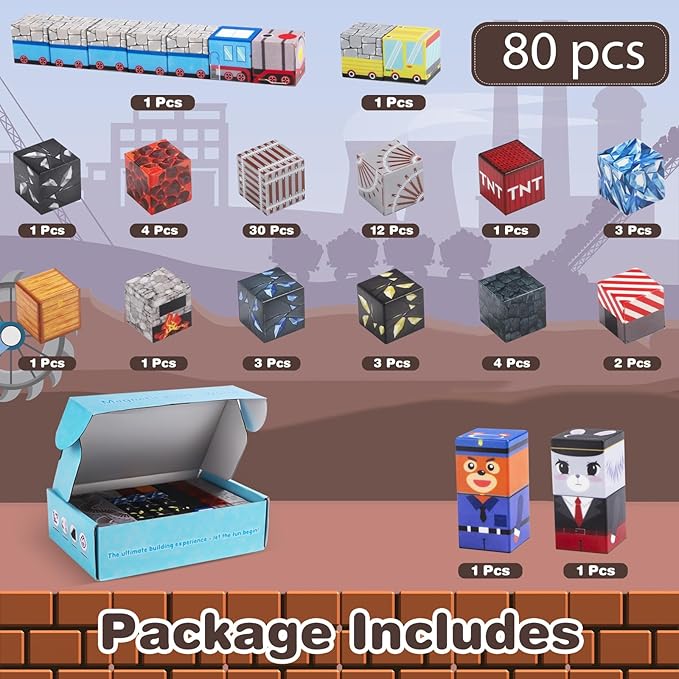 GEVINST Magnetic Blocks for Kids Ages 4-12, 1" Magnet Blocks Toys Train Tracks Set, Magnetic Cubes STEM Sensory Toys for 3+ Year Old Boys & Girls Christmas Birthday Gifts