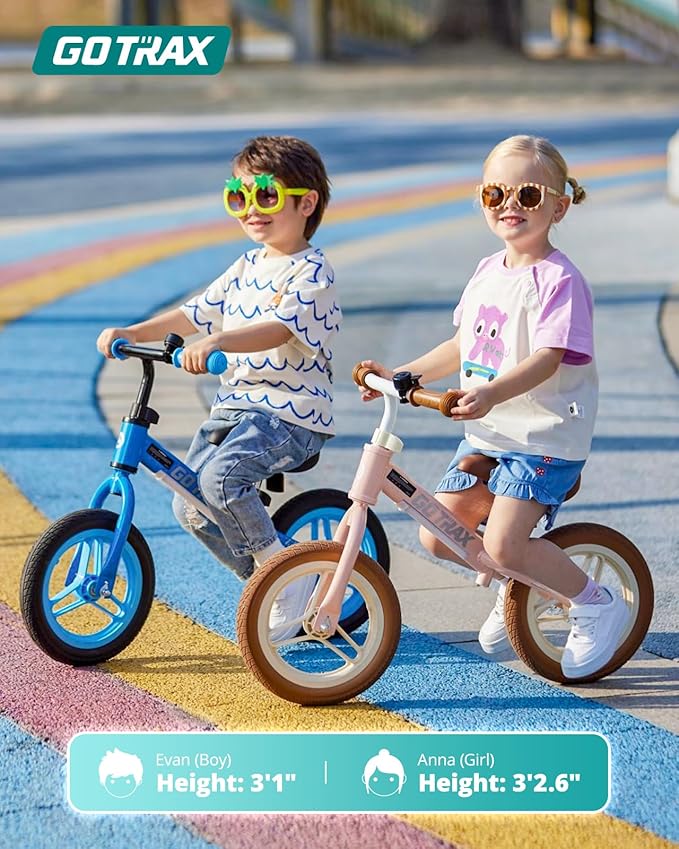 Gotrax KS12 Balance Bike for 2-5, 12" Toddlers Push Bike with LED Light, Adjustable Soft Seat & Handlebar, Flat-Free Tires & Easy Assembly Kids Bicycle, Lightweight & No Pedal, Gift for Boys Girls
