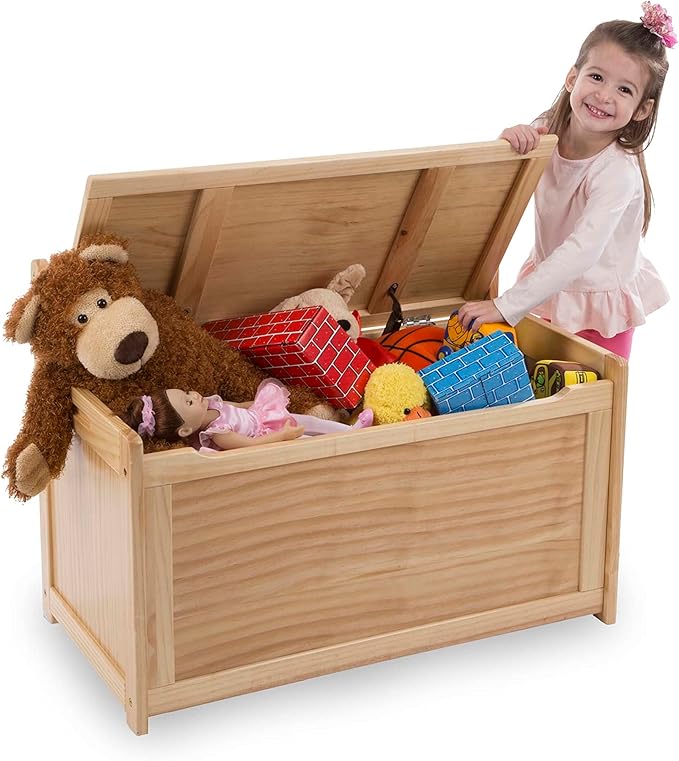 Melissa & Doug Wooden Toy Chest - Light Wood Furniture for Playroom, Blonde