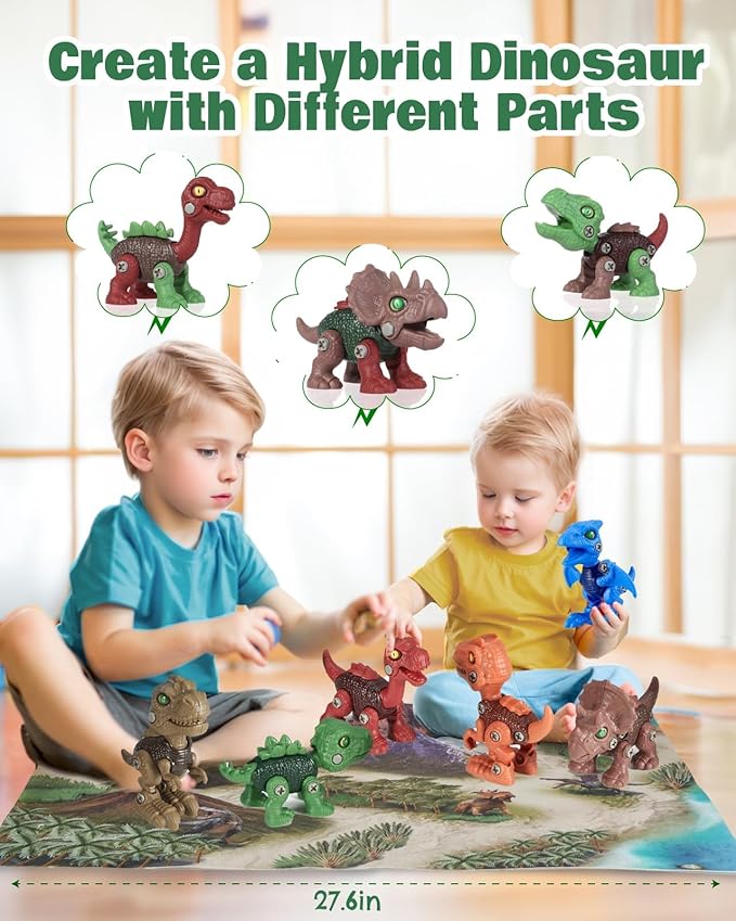 6 Pack Stem Dinosaur Toys, Kids Take Apart Construction Building Toys Learning Educational Dino Kit Play Set, Party Christmas Birthday Gifts for Toddler Boys Girls Age 3-8