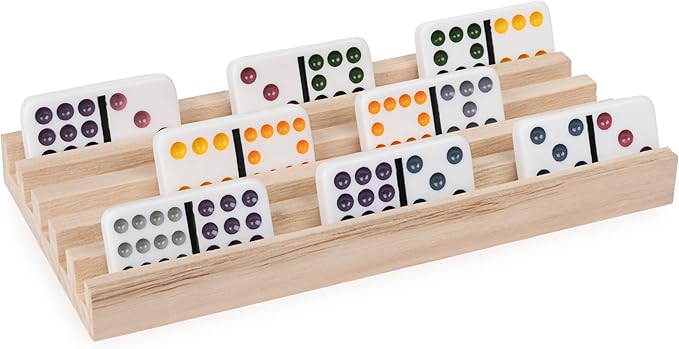Spin Master Games, Wooden Domino Racks, Set of 4 Trays for Mexican Train Dominoes, Dominoes Games, Classic Game, Kids Game, Adults & Kids Ages 8+
